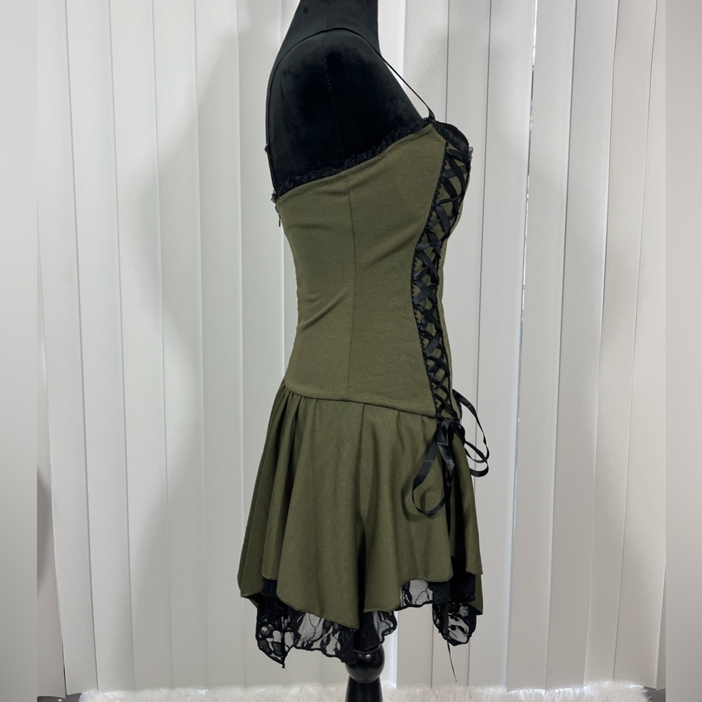 💔SOLD💔CURRENT MOOD Lost Tales Corset Mini Dress Handkerchief Hem Lace Trim - Picture 4 of 14
